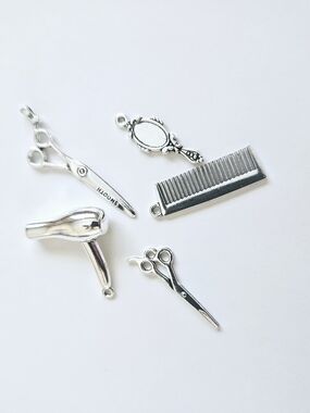 Silver Hairdresser Cosmetology Beauty Charms Mirror Hairdryer Comb Scissors New